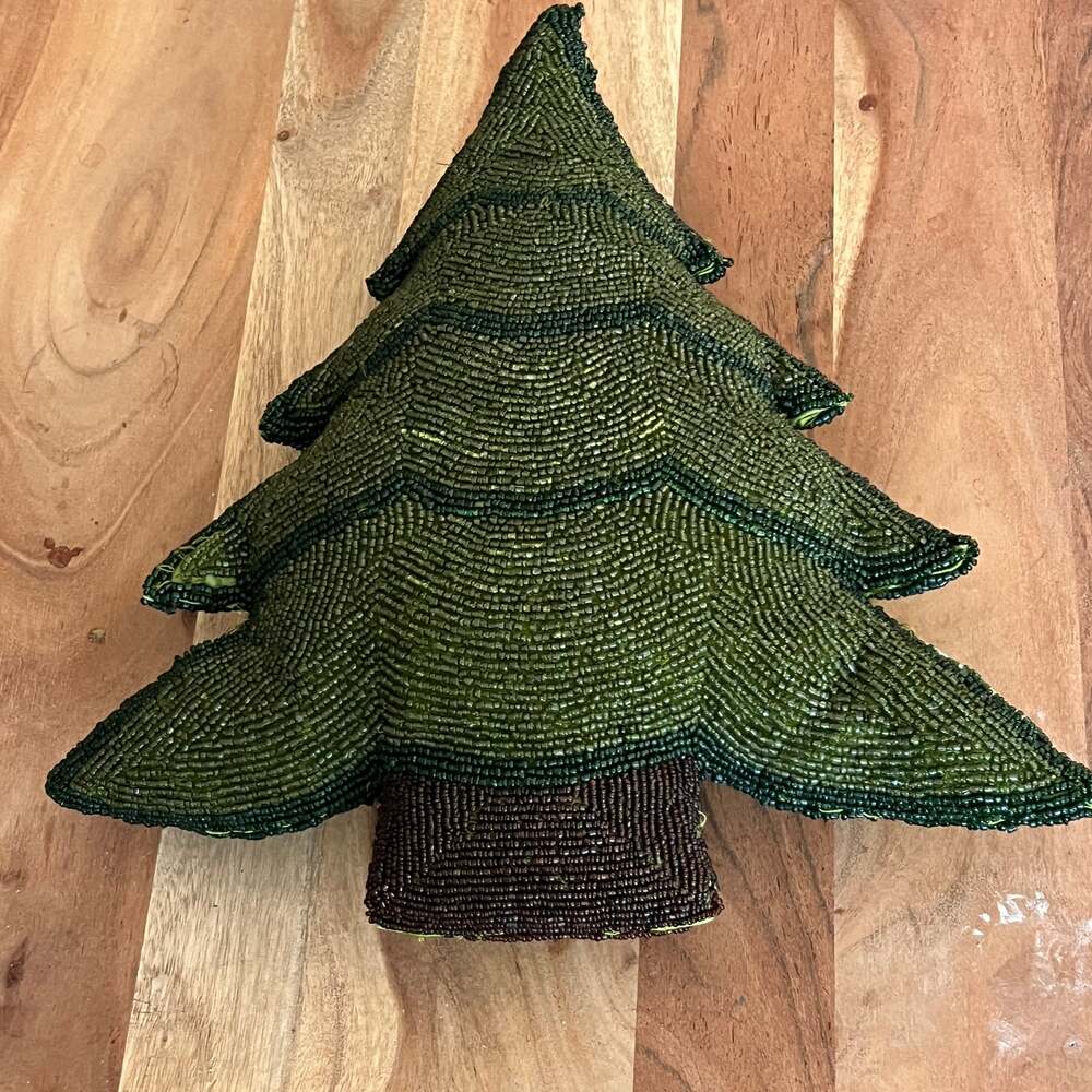 Artisan Accent Pillow Hand-crafted beaded glass Holiday Evergreen Christmas tree